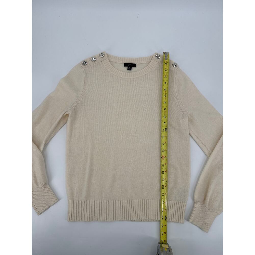 J.Crew Lambs Wool Jewel Button Crewneck Sweater Ivory Size Medium Rhinestone Top - Picture 5 of 7
